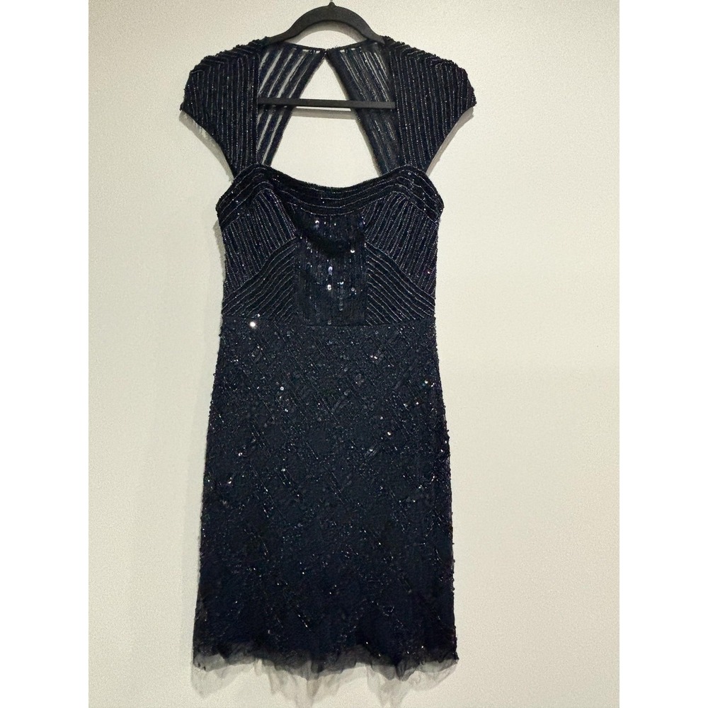 Adrianna Papell Dress Womens 10 Black Beaded‎ Sequin Cocktail Party Sheath